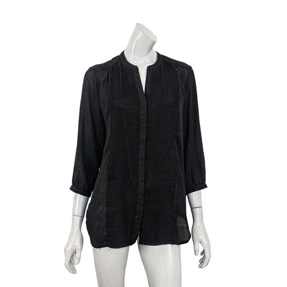 LOYAL HANA Women's Vneck Pleated front Blouse in Black Poly Size Large - Picture 1 of 9